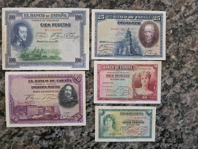 Lot Of Pre-Franco Spanish Banco De Espana Spain Banknotes 190 Pesetas Face Value - Image 1 of 4