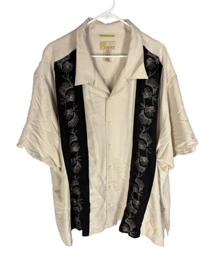 Cubavera 衬衫男式 4X 纽扣拼接露营花卉刺绣米色黑色 — 第 1/4 张图片