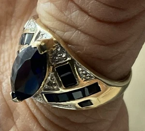 Anillo marquesa zafiro oro amarillo 10k - Imagen 1 de 5