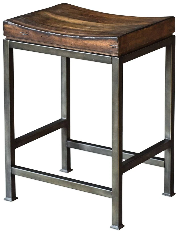 Uttermost Beck 24" High Steel and Dark Walnut Wood Counter Stool - Image 1 of 1