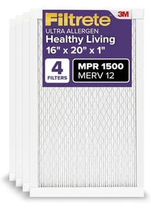 Filtrete 16x20x1 AC Furnace Air Filter, MERV 12, MPR 1500, CERTIFIED 4pk - Picture 1 of 6
