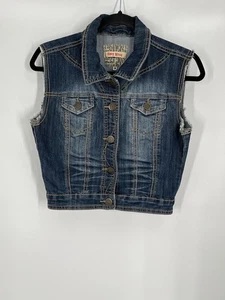 HOT KISS WOMEN'S DENIM VEST SIZE SMALL BLUE BUTTON UP POCKETS Y2K RETRO - Picture 1 of 9