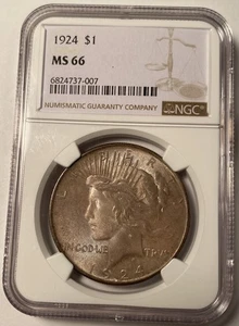 1924-P Peace Silver Dollar NGC MS66 Original Toning - Picture 1 of 4
