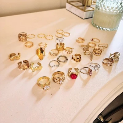 Lote Anillos Mujer Moda Oro Algunos Plata Chic Minimalista Delicados Tallas Surtidas Foto 1 de 4