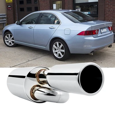 Silenciador de escape de doble bucle para Acura TSX 2,5" entrada 4" punta cromo acero inoxidable Foto 1 de 4