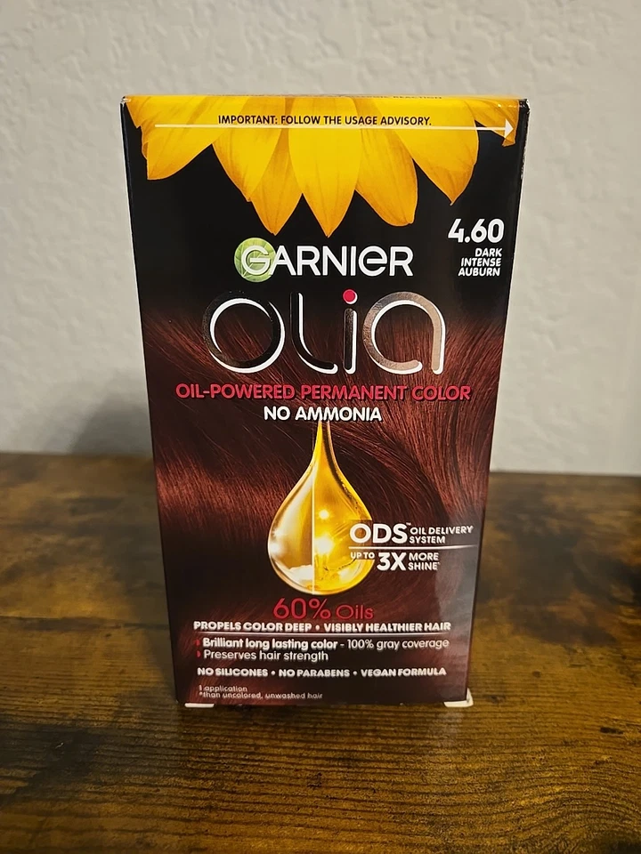 NIB GARNIER OLIA OIL-POWERED PERMANENT COLOR NO AMMONIA DARK INTENSE AUBURN 4.60 - Image 1 of 1