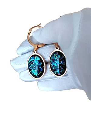 Pendientes de ópalo 18x25 mm resina ópalos de fuego azul real en acero inoxidable 18 quilates GP Foto 1 de 4