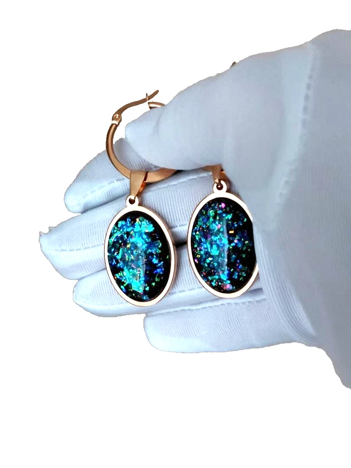Pendientes de ópalo 18x25 mm resina ópalos de fuego azul real en acero inoxidable 18 quilates GP Foto 1 de 4