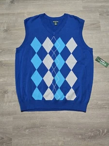 Nuevo con etiquetas Suéter Pro Tour Golf Para Hombre 100% Algodón Azul Argyle Sin Mangas Talla 2XLT - Imagen 1 de 7