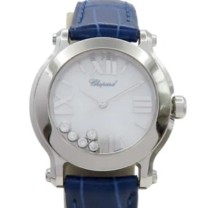 CHOPARD Happy Sport Diamond Watch Stainless Steel Blue Leather 1487675 - Picture 1 of 16