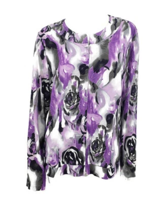New Peck & Peck Collection Zip Front Jacket Womens XL Purple Grey Roses Floral  - Image 1 of 4