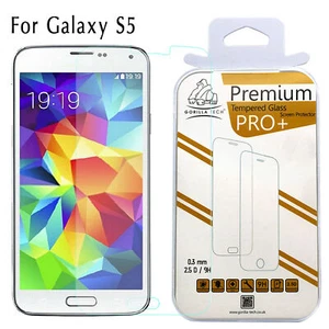 Galaxy S5 Genuine Premium Gorilla Tempered Glass 9H Shield LCD Screen Protector - Picture 1 of 12
