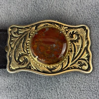 Hebilla de cinturón vintage rojo moteado ágata vaquera vaquera ecuestre occidental años 80 Foto 1 de 4