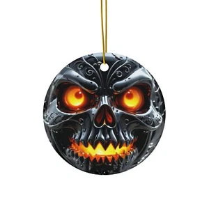 Teschio di Halloween ornamento in ceramica, decorazione spettrale, regalo di festa, accenti di casa, - Foto 1 di 4