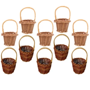 10PCS Miniature Woven Basket Mini Rattan Baskets with Handle Small Woven Flower - Picture 1 of 12