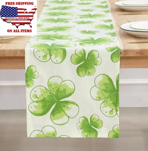 Purpleessences St Patricks Day Shamrock Decorations Table Runner Green Clover, D - Picture 1 of 12