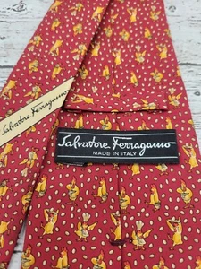 SALVATORE FERRAGAMO Silk Tie Maroon w/ Chicken Chef & Eggs Print O236 - Picture 1 of 6