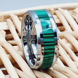 Malachite Inlay Ring, Men’s Wedding Band, Engagement Ring, Unique Wedding Rings - Picture 1 of 7