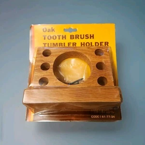 NOS Vintage Oak Wooden Toothbrush & Tumbler Glass Holder! K-Mart! Made in Taiwan - Picture 1 of 6