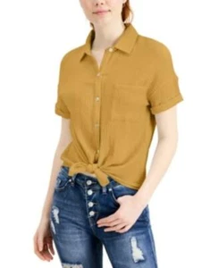 MSRP $34 Self Esteem Juniors' Relaxed Button-Up Top Gold Size Small - Picture 1 of 1