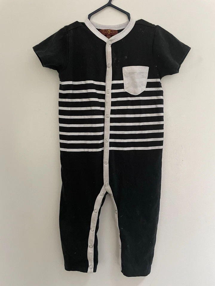 7 For All Mankind Bebés Niños Rayas Mezcla de Algodón a Presión 1 Pieza Negro Blanco 18 M Foto 1 de 4