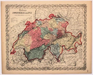 "SWITZERLAND" COLTON'S Antique hand colored original map 1857 - Picture 1 of 1