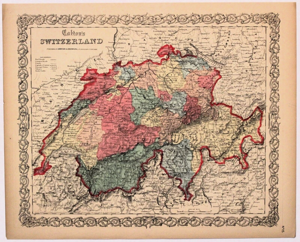 Mapa Colton Suiza Johnson & Browning Litografía Original Coloreada a Mano 1859 Foto 1 de 1
