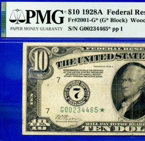1928A $10 FRN Chicago PMG 25 - Gold on Demand - Rare Star Note Fr 2001-G* - Picture 1 of 3