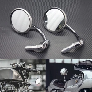 Espejo retrovisor lateral redondo de metal retro plateado de 7/8"" con mango de 7/8"" para cafe racer - Imagen 1 de 10