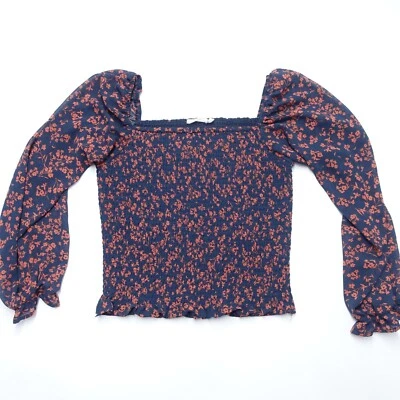 Пышная блузка женская средний темно-синий цветочный с открытыми плечами со сборками воздушный шар рукав - Изображение 1 из 4