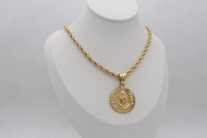 Gold Praying Hands Necklace, 5mm French Rope Chain, 14k Heavy Plated Gold - Picture 1 of 5