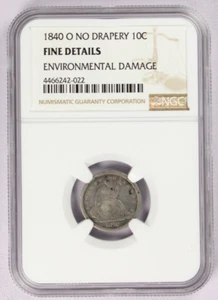 1840-O Seated Liberty Dime No Drapery 10C NGC Fine Details Environment Damage - Bild 1 von 4