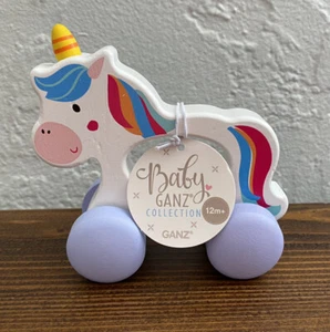 NWT Baby GANZ Collection WOODEN UNICORN ROLLING PUSH TOY 12Mo+ New - Picture 1 of 4