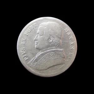 ITALIA ESTADOS PAPALES 20 BAIOCCHI 1865 R XIX PIUS IX PLATA KM 1360 #6325# - Imagen 1 de 2