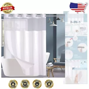 All-Season Light-Filtering Shower Curtain Set with Easy Install Flex-On Rings - Picture 1 of 9
