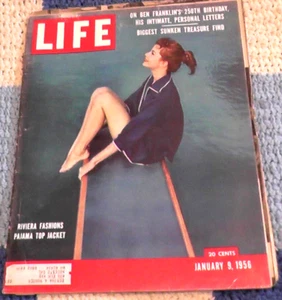 LIFE MAGAZINE JANUARY 9 1956 BEN FRANKLIN TREASURE RIVIERA PAJAMA CAMEL MODESTO - Picture 1 of 7