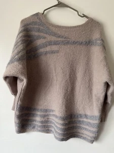 NWT Jennifer Lopez Dusty Pink Silver Stripe Fuzzy Sweater Size XL - Picture 1 of 11