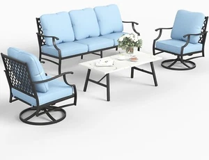 4 PCS Outdoor Patio Furniture Set Sectional Sofa Conversation Set Swivel Chairs - Picture 1 of 9