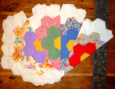 Antique Vintage Lot of 4 Hand Sewn Grandmother’s Flower Garden Quilt Blocks - Image 1 of 4