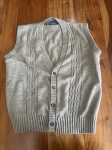 Sweater Vest VTG Button Down Grandpa Dad Beige 80s Grunge Preppy Eclectic Large - Picture 1 of 5