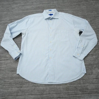 Camisa Egara Abotonada Hombres Manga Puño Abatible Blanca Azul Cuadrada Manga Larga 2XL Foto 1 de 4