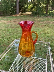 Blenko ? Amberina HUGE 15.5 inch MCM Pitcher Ewer Applied Handle Yellow Red 60's - Picture 1 of 24
