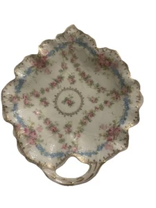 Antiguo Plato Baratija Pañal Hoja Corona Imperial De Colección Rosa Floral Festoneado - Imagen 1 de 4