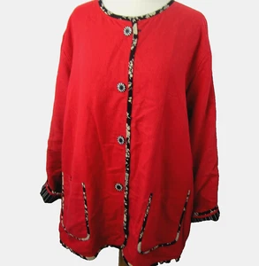 KOOS of Course Womens Wearable Art Reversible Jacket 2X Pockets Red Black Vtg - Picture 1 of 8