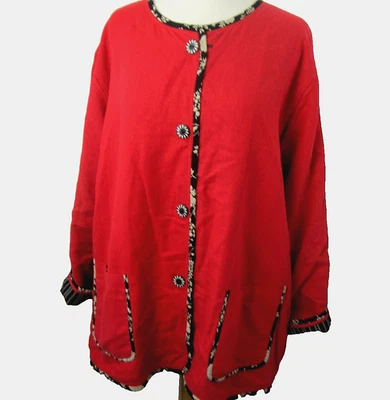 KOOS of Course Womens Wearable Art Reversible Jacket 2X Pockets Red Black Vtg - Image 1 of 4