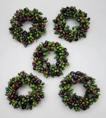 Juego de 5 servilletas de Navidad candelabro candelabro mini corona verde baya rojo Foto 1 de 4