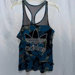 Adidas Tank Top Damen Größe Small schwarz blau Blumen Racerback Mesh Träger - Bild 1 von 3