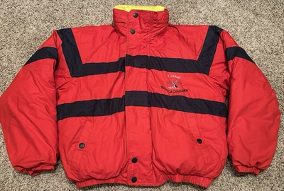 Винтажный Nautica J-класса вниз пуховик красный синий с капюшоном куртки парусного спорта размер L/G - Изображение 1 из 4