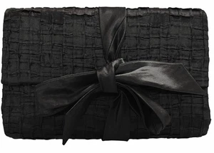 LAFAYETTE 148 New York SILK CLUTCH PURSE Silk Bow w Front Flap BLACK - Picture 1 of 3