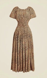 J CREW ELENA PUFF SLEEVES DRESS IN LEOPARD CREPE DE CHINE BROWN LEOPARD Sz L NWT - Picture 1 of 8